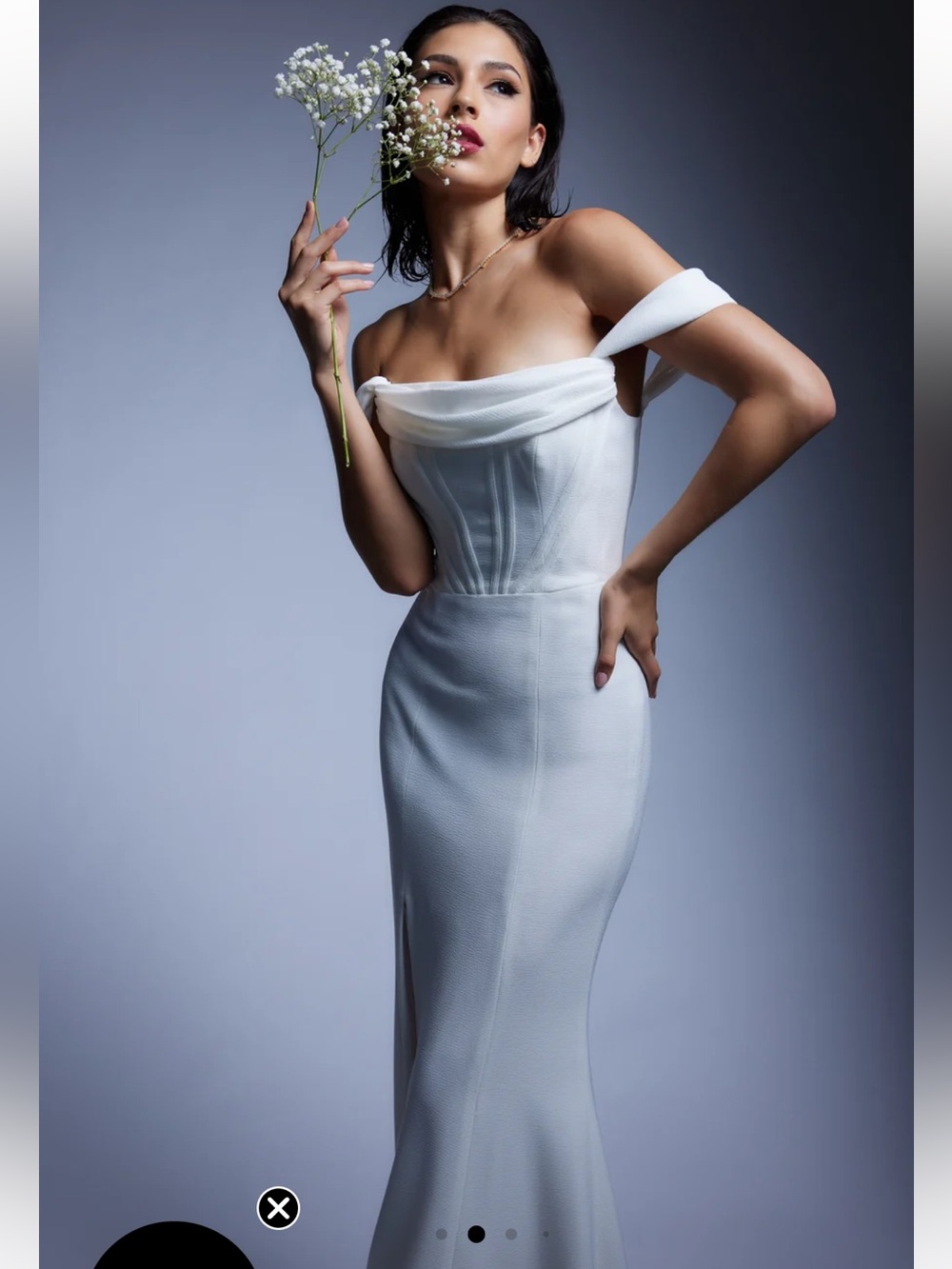 NWOT DRESS THE POPULATION Melania White off the shoulder maxi gown size small